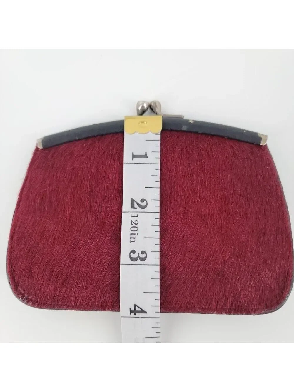 Fossil Leather & Hair-On Hide Frame Wallet Red Black Kiss Lock Clutch